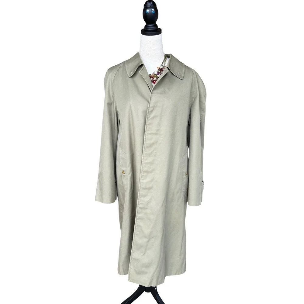 Vintage Burberry Unisex Khaki Single Breasted Trench Coat w/ Removable Lining XL - Picture 2 of 15
